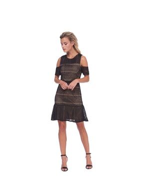 ABS Collection Women's Cold Shoulder Crochet Mini Flounce Dress 8